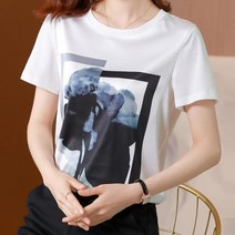 도오빠 바리라 여성 반팔 티셔츠 라운드넥 반소매 플라워 프린팅 면티 일반핏 통기성 시원한 봄 여름 여자반팔티 프리사이즈