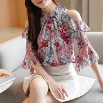 공블리 오프 숄더 플라워 블라우스 CSB1108