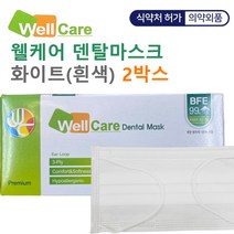 [2박스] 웰케어 덴탈마스크 화이트(흰색) 화이트마스크 의약외품 식약처 허가 KM덴탈마스크 케이엠델탈마스크 유한킴벌리덴탈마스크 1회용마스크 50매