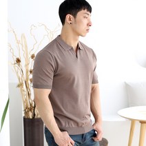 남자 머슬핏 오픈 카라넥 반팔 니트