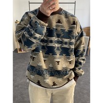 [무배/95-110] 유니크한 남녀공용 울 박스 오버핏 노르딕 니트 맨투맨 2컬러