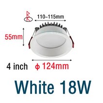 디 밍이 가능한 LED 통 AntiGlare Led 천장 조명 7W 자리 침실 부엌 Recessed Downlight, 4 inch White 18W_3 color dimma