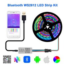 스마트 와이파이 전원 스트립 USB 스트랩 LED 별 주소 지정 가능 RGB 라이트 블루투스 컨트롤러 케이블 키트 IP65 방수 SP110E 30 60 144LED DC5V WS2, 15.Black PCB - 2m 60 IP67 Kit