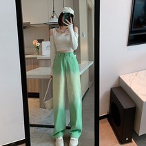 일자핏스키니 홍콩무드 그라데이션 그린 청바지 여성 봄계절 고가 트렌드 스트레이트핏 와이드 루즈핏 맥시 3869994160