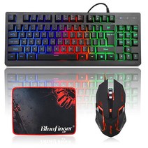 RGB 87키 게이밍 키보드 및 백라이트 마우스 콤보 BlueFinger USB 유선 무지개 키보드 노트북 PC 컴퓨터 게임 및 작업용 게이밍 키보드 세트