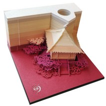3D 입체 메모지 건축물 뜯어서 만드는 DIY 만리장성 일본 사찰 화원 피아노 볼펜꽂이 인테리어 소품 어린이 선물, 레드, 정자