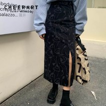 CHEERART 블랙 롱 데님 스커트 23SS 하이 웨이스트 슬림 여성 미디 하의