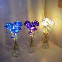 홀로그램 장미 3송이 LED 무드등 -집들이선물 자취생 선물 인테리어소품 플라워무드등, 퍼플3송이