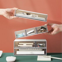 책상위서랍 미니서랍함 투명 데스크 정리함 수납 소품정리함, 화이트 2칸