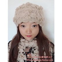 플라워 코사지 코바늘 손뜨개 모자, 02.베이지색, 01.단독 모자(프리사이즈 스판)
