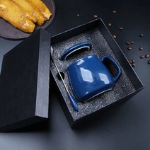 Sweet ni smile 세라믹컵 뚜껑 마그컵 커피잔, AF 조식컵+뚜껑+전속수저+(블랙박스), 짙은 남색