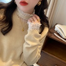 브랜드 매장 정품 여성 의류 컷 표준 클리어런스 화이트 레이스 바닥 셔츠 봄과 가을 하프 하이 칼라 그물 거즈 셔츠