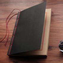 블랙 표지 전통 제본 공책 옛날 서책 노트 서예 붓글씨 연습 서당 책 고전 중국 세로줄 책, 8줄 크라프트지 100장(권)