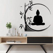 불교 불상 예술적 부처님 만화 벽 스티커 데칼 거실 장식 방 벽화, L 43cm X 42cm, WHITE