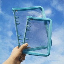 Sharkbang-A5 A6 지퍼 바인더 노트북 정리 루스 리프 커버 일기 총알 투명 PVC 저널 의제 문구, [02] A6, [04] Blue Cover