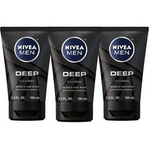 NIVEA MEN DEEP 클렌징 수염 세안 천연숯 농축 3팩 Men DEEP Cleansing Beard and Face Wash Enriched with Natural Cha