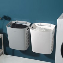 리빙셀렉트 벽걸이 빨래바구니 이동식 세탁바구니 빨래통, 1개, 그레이