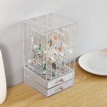 오브민 아크릴 악세사리 보석함 3칸 복합형 보관함, 투명그레이