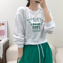 미니몰스탠다드 여성용 유니크 레터링 루즈핏 세인트 크롭 맨투맨