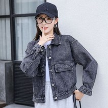 여성 가을 블랙 데님 진 자켓 재킷 캠퍼스 흑청 스타일