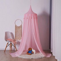 캐노피천막모기장솔리드 컬러 수제 모피 공 어린이 텐트 침대 커튼 드림 베이비 모기장 침실 캐노피 홈 인, 02 Pink Chiffon