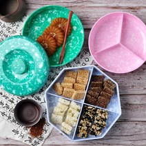 추억의 옛날 찬합 도시락 통 김밥 샌드위치 간식 직장인 피크닉, 33-핑크마블 팔각 찬합 접시, 핑크