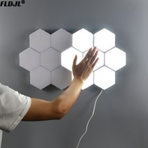 양자 램프 Led 패널 빛 자기 육각형 모듈 형 터치 민감한 센서 조명 Diy 벽 램프 크리 에이 티브 장식, [5] 10PCS, [3] With UK Plug Adapter