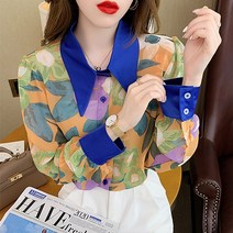 코카마니 여성 화사한 컬러 꽃무늬 쉬폰 플라워 예쁜 블라우스