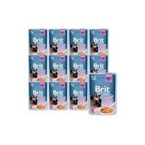 브릿 프리미엄 캣 파우치 연어 스테럴 85g 고양이 습식 주식 사료 12개