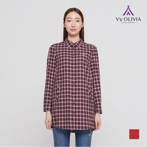 올리비아로렌 롱 체크 코튼 블라우스 VVCNLWS1411