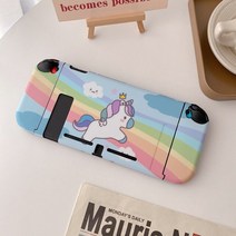 닌텐도 스위치 게임 칩 레인보우 유니콘 스위치 및 슈퍼 귀여운 스플릿 게임기 보호 쉘 Oled IMD 마찰 방, 01 하늘색_01 switch