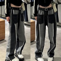포켓 배색 와이드 데님 팬츠 청바지