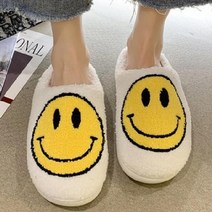 스마일 에코퍼 슬리퍼 귀여운 빅스마일 플로어 뮬 기모 여성 플랫 슈즈 실내 푹신한 룸슈즈, WHITE