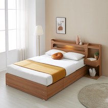 아르고 유럽풍 프리미엄 LED 콘센트 서랍 수납 평상 저상형 슈퍼싱글 퀸 침대프레임, 300mm, 아카시아