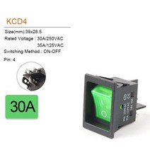 1PCS 39mmX28.5mm 로커 스위치 KCD4 4 핀 16A/20A/30A/35A 2 위치 전기 장비 전원 Led 빛, [10] 30A 4Pin Green, [01] 1PCS