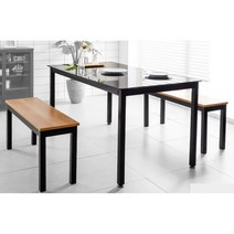 원룸자취방 2인용 미니멀 작은 식탁+의자세트(120cm) 이쁜 클래식 리빙 긴, 스틸_블랙+유리_블랙, B타입_2인2EA