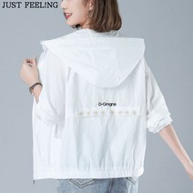 JUST FEEL!NG 여성 자외선차단 라운드넥 긴소매 바람막이 점퍼 자켓