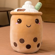 귀여운 Boba 우유 차 Plushie 장난감 부드러운 박제 애플호환 핑크 딸기 맛 포옹 베개 공 Bubo 컵 쿠션, about 67-70cm, brown cartoon