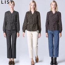 리스트 [리스트(LIST)] 플로럴 브이넥 카라 허리끈 블라우스