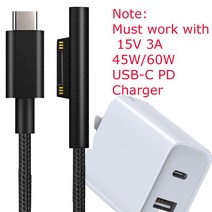 마이크로 소프트 서피스 프로 3 4 5 6 책 2 1 충전기 케이블 빠른 USB-C 전원 공급 장치 태블릿 액세서리, 03 1M
