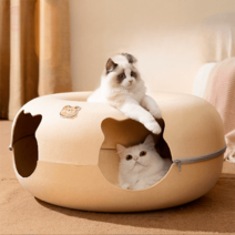 고양이 터널 커튼 블록 미로 종이 숨숨 치즈 하우스 봉투 바스락 캣터널 팝콘 도넛 원목, M-50*50*20cm (권장체중 8근 이내), 옵션2