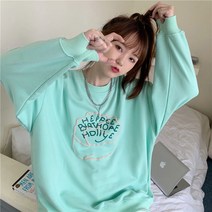 순면 빅사이즈 민트 맨투맨 여 봄가을 얇은 한국판 루즈핏 긴팔 상의 통통 mm 코트 ins
