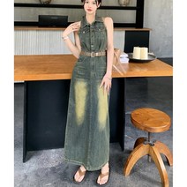 AURORNG 민소매 조거 롱 데님 원피스 66