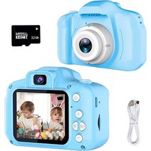 Tezam 업그레이드 아동용 셀카 카메라 만 3-9세 남아용 크리스마스 생일 선물 유아용 HD 디지털 비디오 3 4 5 6 7 8세 휴대용 장난감 32GB SD 카드 포함 (, Blue