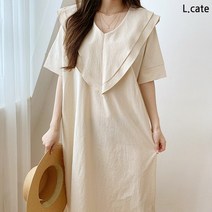 [KT알파쇼핑]엘케이트 여성 원피스 LRT2966 여자 린넨 더블 카라 반팔 롱 드레스