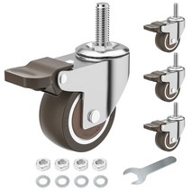 운반 바퀴 2.5cm(1인치) 캐스터 4개 세트 스레드 로드 회전 가구 바퀴 소음 및 미끄럼 방지 고무 소형, 04 브레이크 포함 3.8cm(1.5인치)