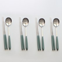 [하우스홈] 루드 파스텔 수저 4인세트 스테인레스 커트러리 컬러손잡이, 모스그린4P, 숟저4P+젓가락4P