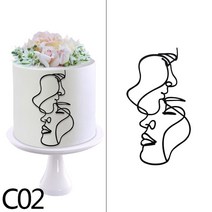 케이크토퍼 아크릴 추상 라인 미니멀리스트 아트 레이디 얼굴 케이크 토퍼 여자 생일 데코 웨딩 파티 용품, [02] C02