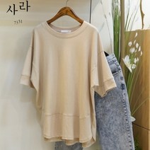 사라7351 5부소매 루즈핏 박시 절개 라운드티셔츠 반팔 티셔츠