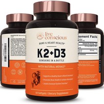 Vitamin K2 MK7 with D3 Supplement by LiveWell Bone Heart Health Support - Patented Vitamin K Vitamin D3 5000 IU - 60 Capsules
